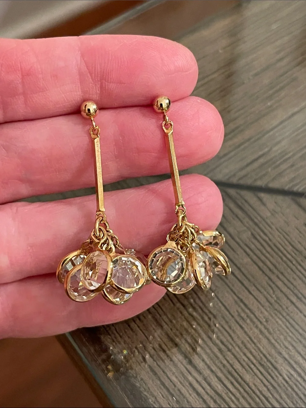 Vintage Savvy by Swarovski gold-tone stick drop earrings w/ clustered crystals